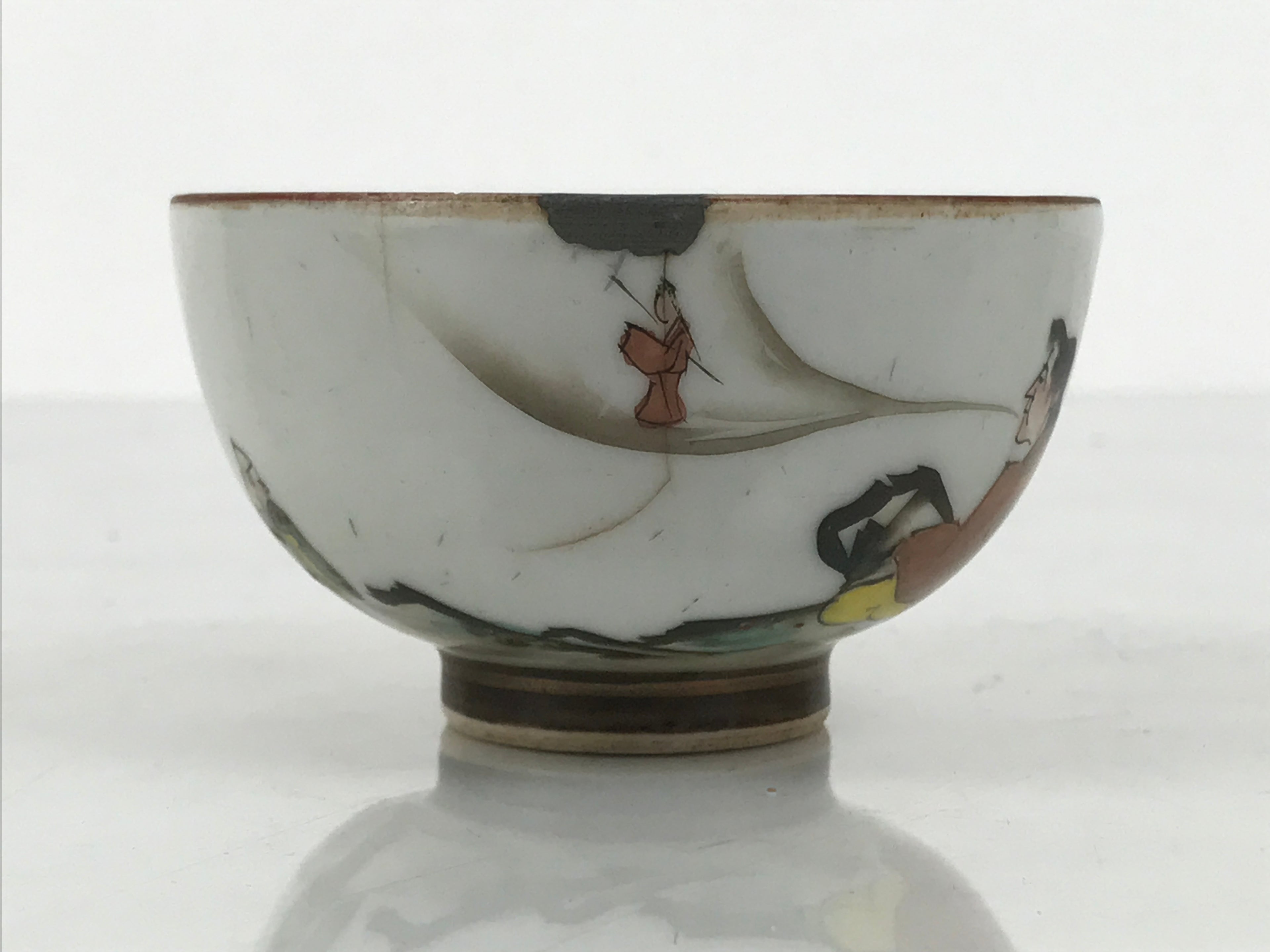 Japanese Kutani Ware Porcelain Yunomi Teacup Vtg Sencha Storyteller White TC635-KT - Teacup-chidorivintage.com