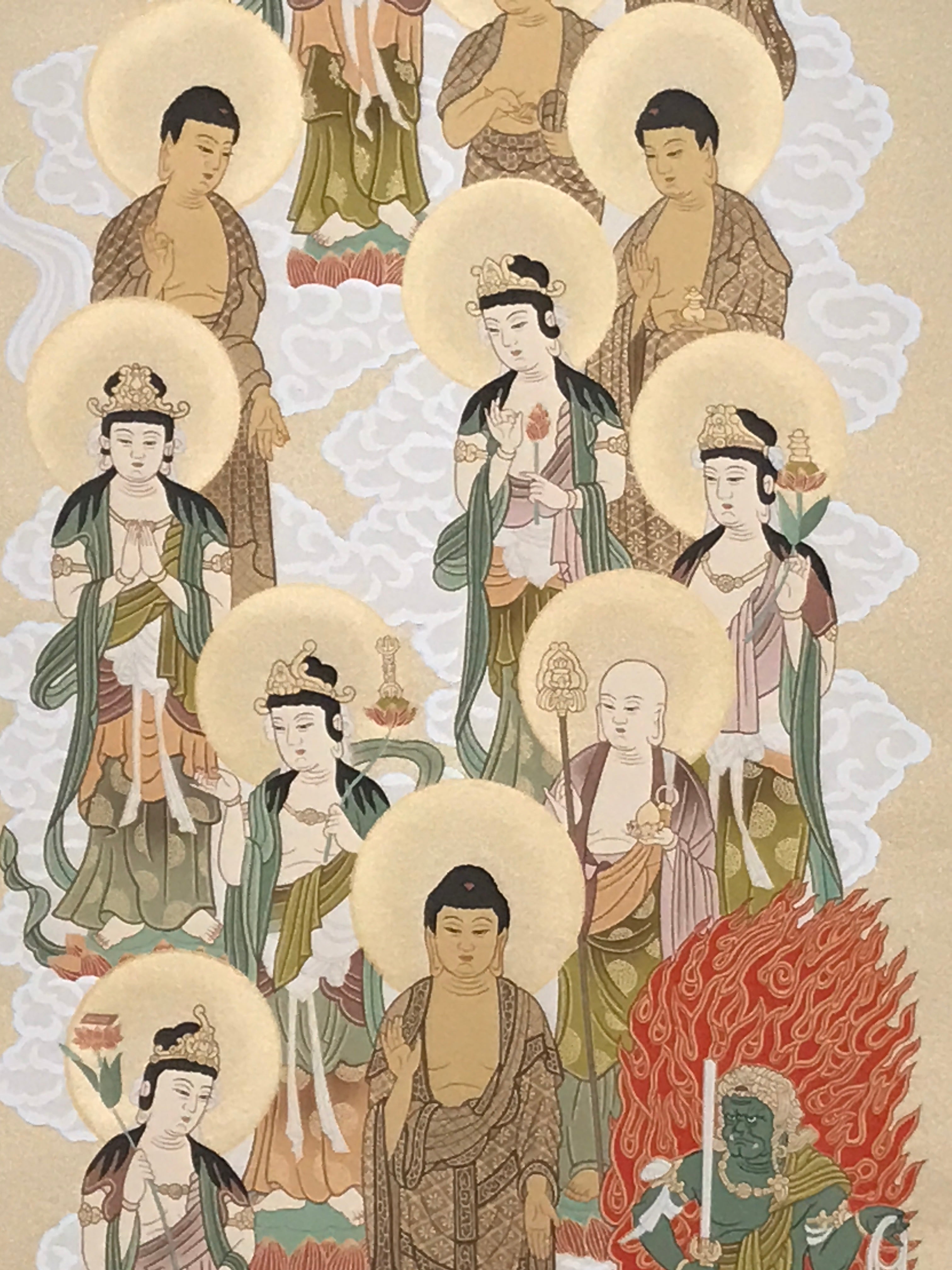 Japanese Hanging Scroll Kakejiku Vtg Shingon Thirteen Buddhas Buddhist KJ198-AD - Scroll-chidorivintage.com