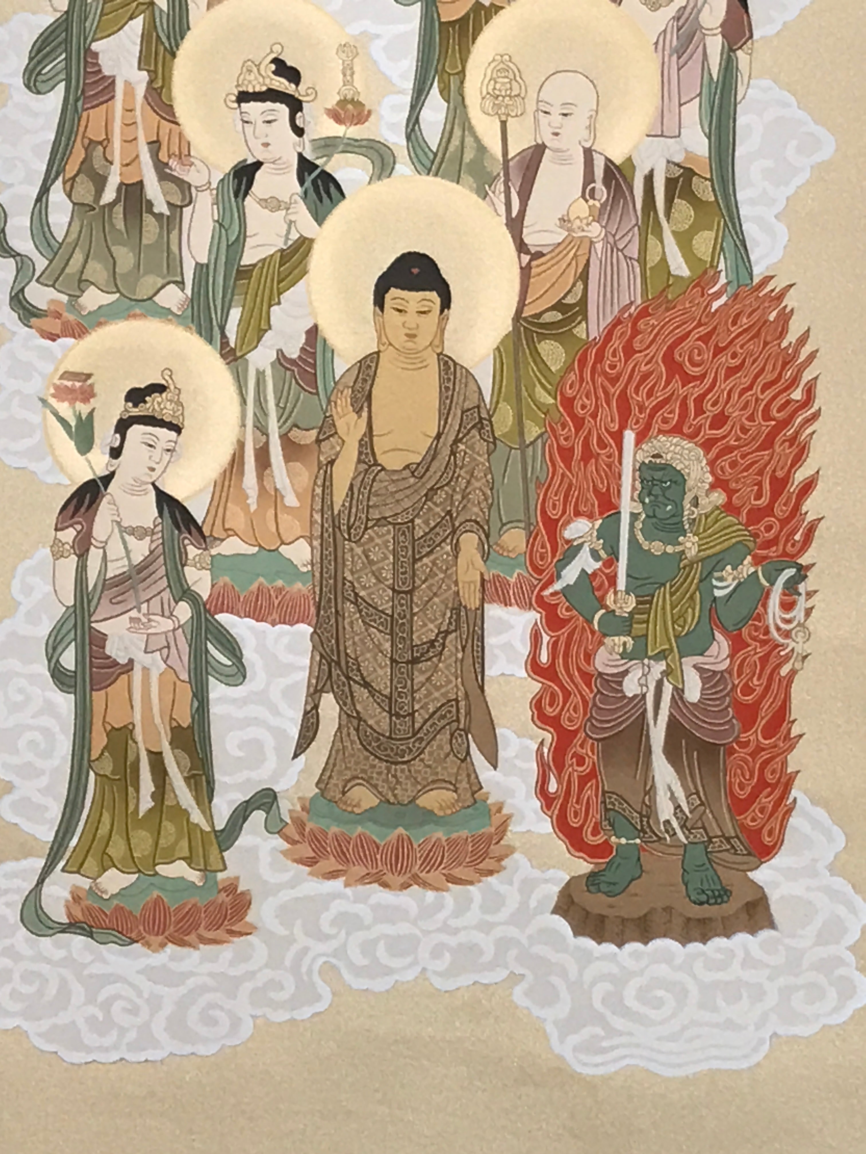 Japanese Hanging Scroll Kakejiku Vtg Shingon Thirteen Buddhas Buddhist KJ198-AD - Scroll-chidorivintage.com
