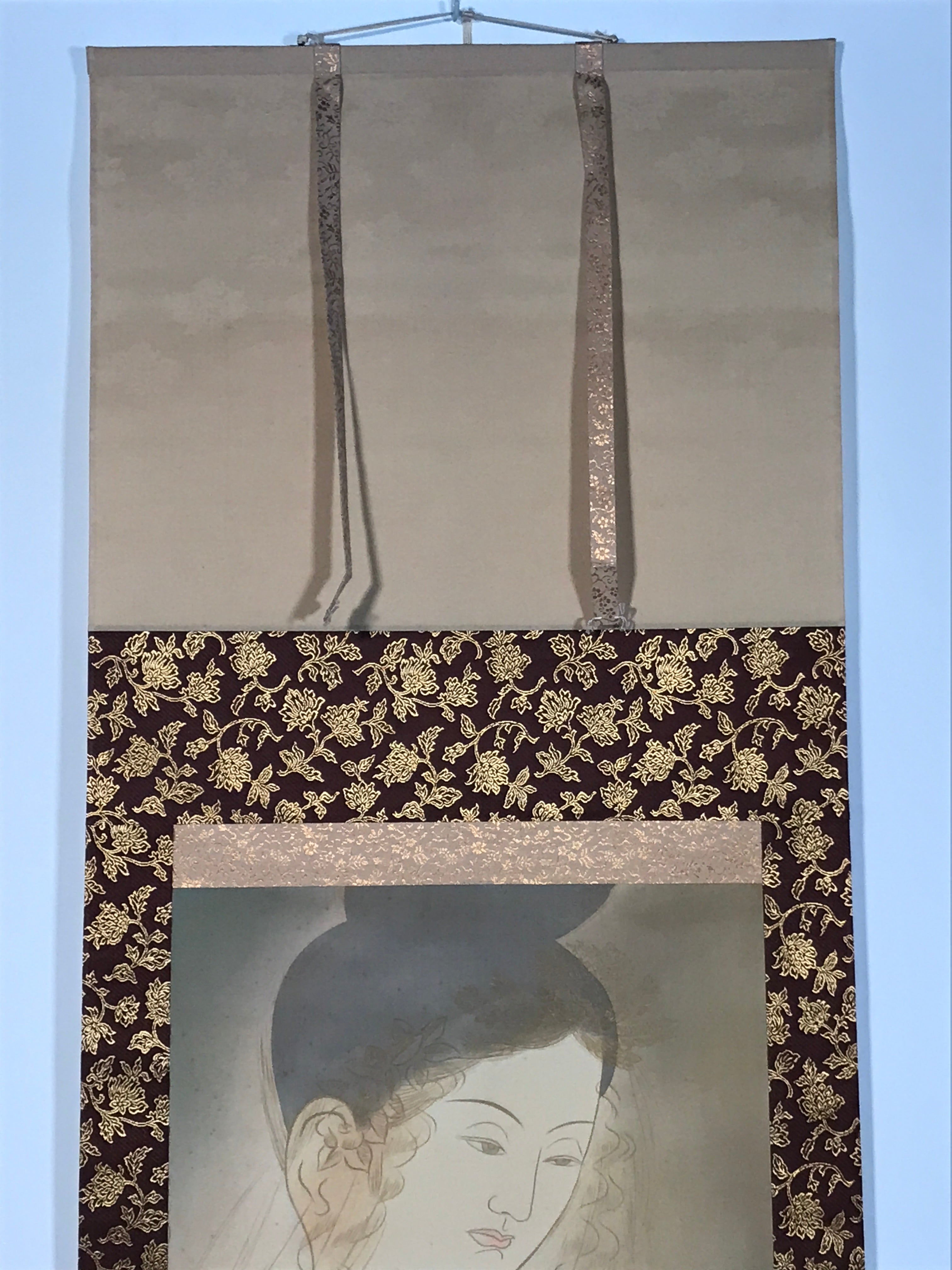 Japanese Hanging Scroll Kakejiku Vtg Buddhist Deity Portrait Kannon Color KJ200-AD - Scroll-chidorivintage.com