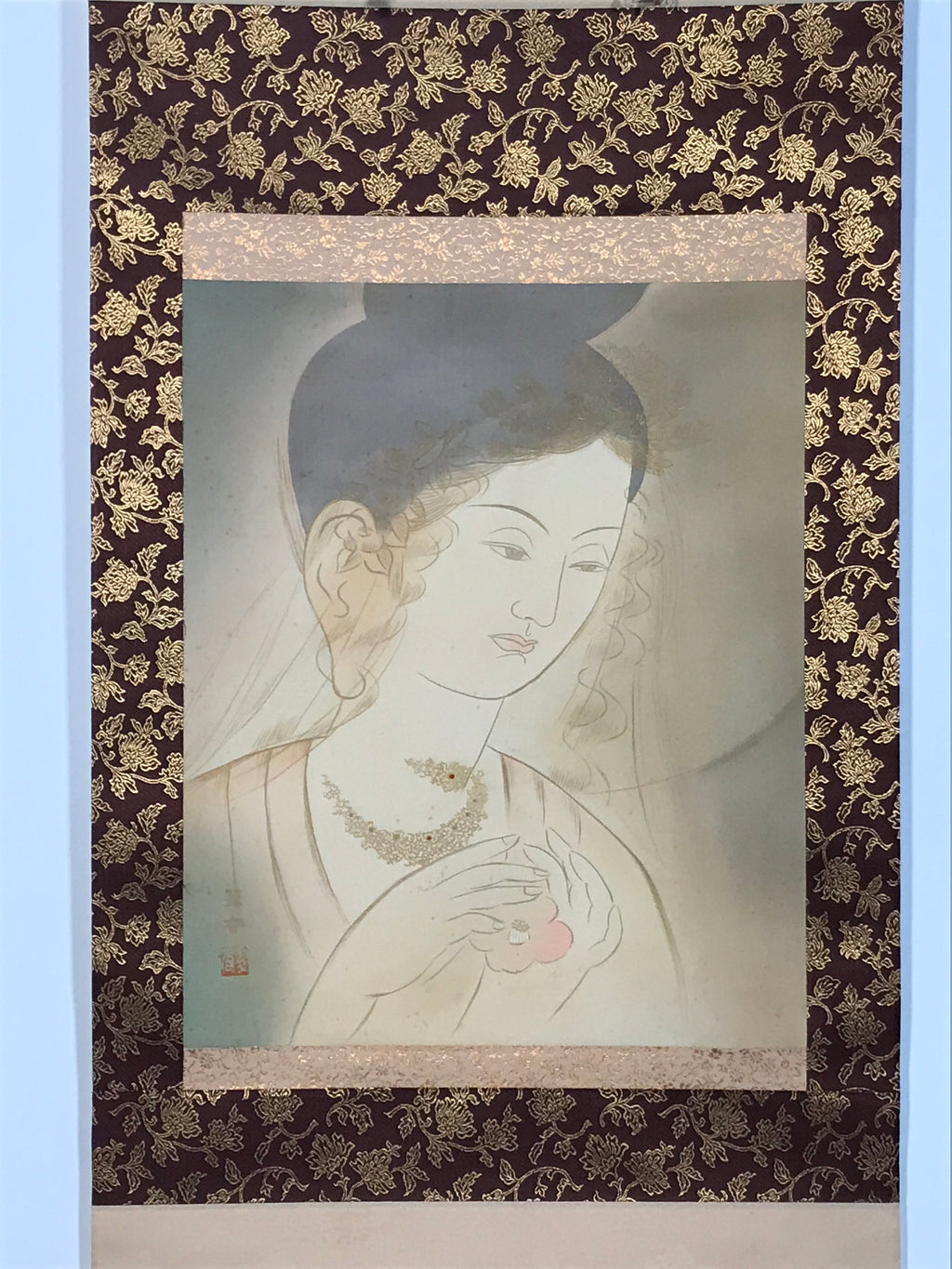 Japanese Hanging Scroll Kakejiku Vtg Buddhist Deity Portrait Kannon Color KJ200-AD - Scroll-chidorivintage.com