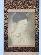 Japanese Hanging Scroll Kakejiku Vtg Buddhist Deity Portrait Kannon Color KJ200-AD - Scroll-chidorivintage.com