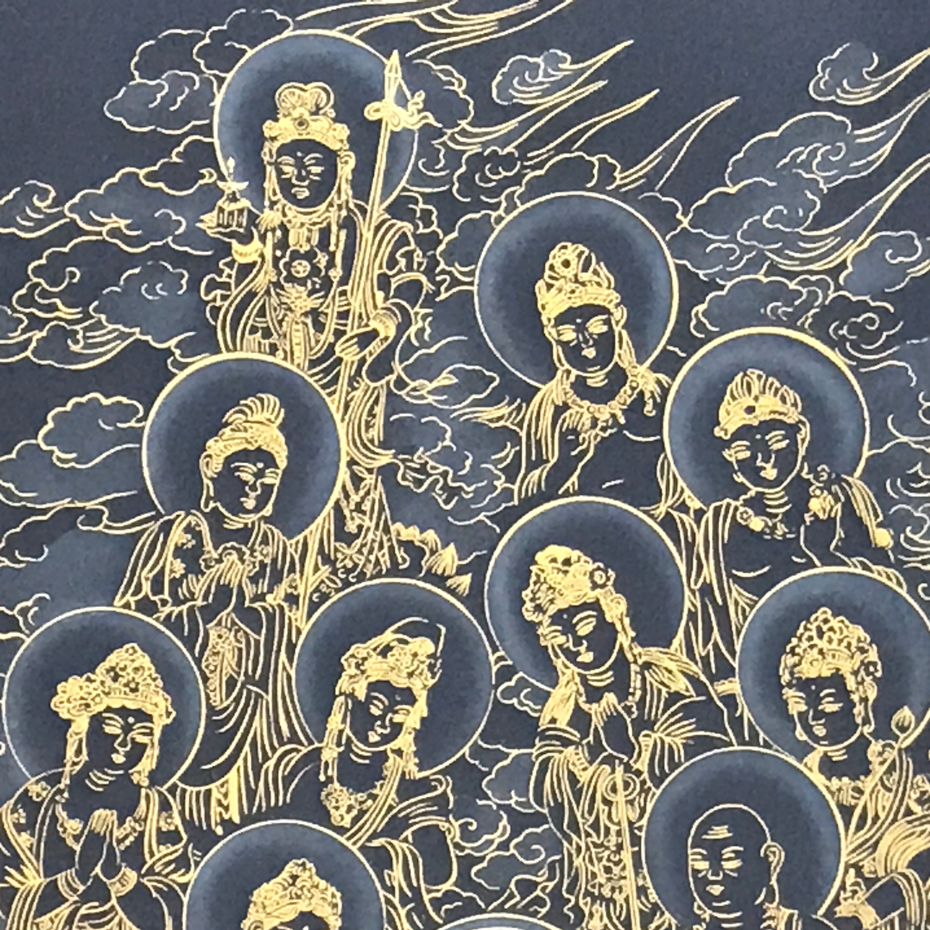 Japanese Hanging Scroll Kakejiku Vtg Thirteen Buddhas Buddhist Black Gold KJ201-AD - Scroll-chidorivintage.com