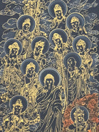 Japanese Hanging Scroll Kakejiku Vtg Thirteen Buddhas Buddhist Black Gold KJ201-AD - Scroll-chidorivintage.com