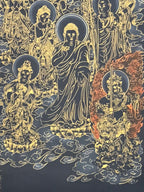 Japanese Hanging Scroll Kakejiku Vtg Thirteen Buddhas Buddhist Black Gold KJ201-AD - Scroll-chidorivintage.com