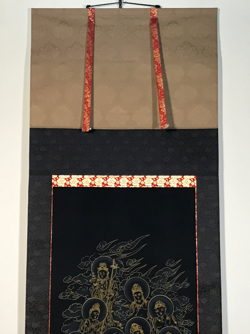 Japanese Hanging Scroll Kakejiku Vtg Thirteen Buddhas Buddhist Black Gold KJ201-AD - Scroll-chidorivintage.com
