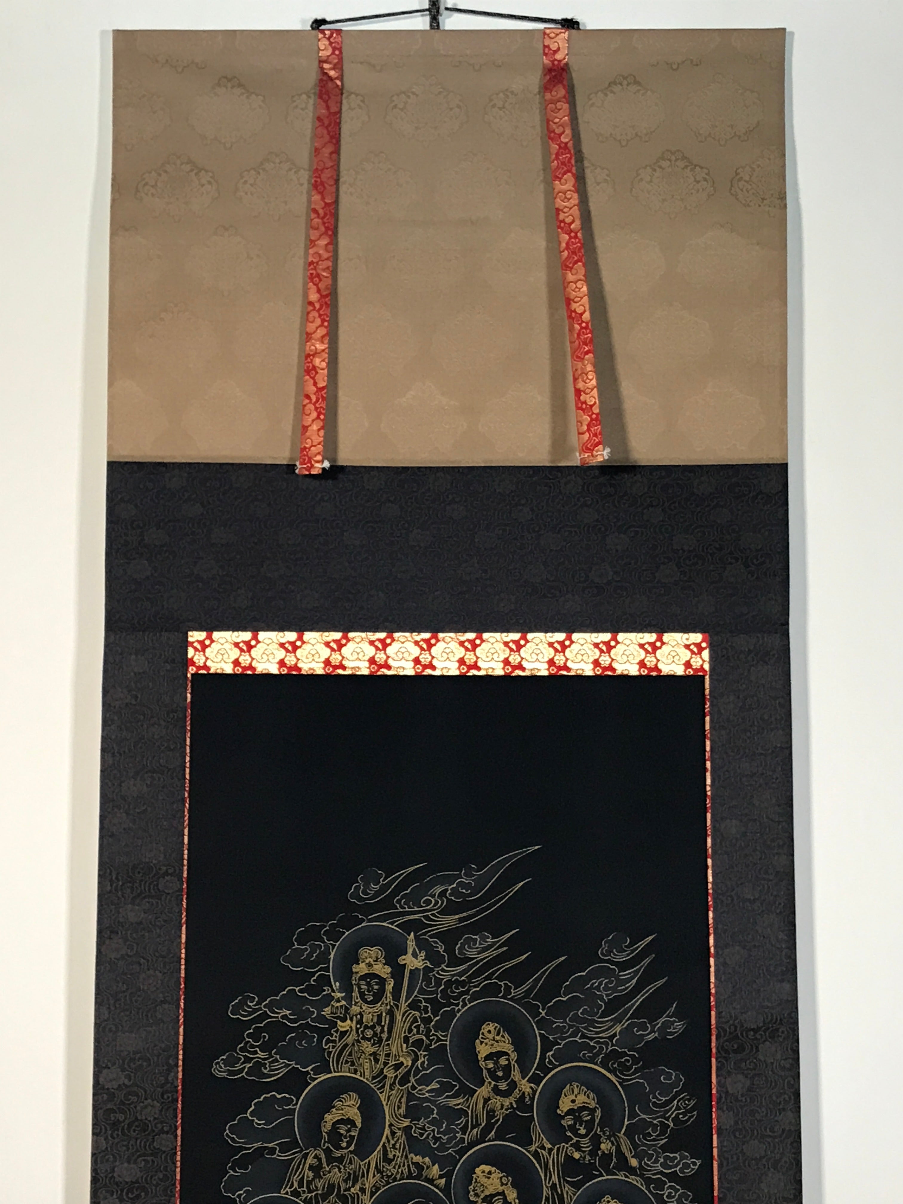 Japanese Hanging Scroll Kakejiku Vtg Thirteen Buddhas Buddhist Black Gold KJ201-AD - Scroll-chidorivintage.com