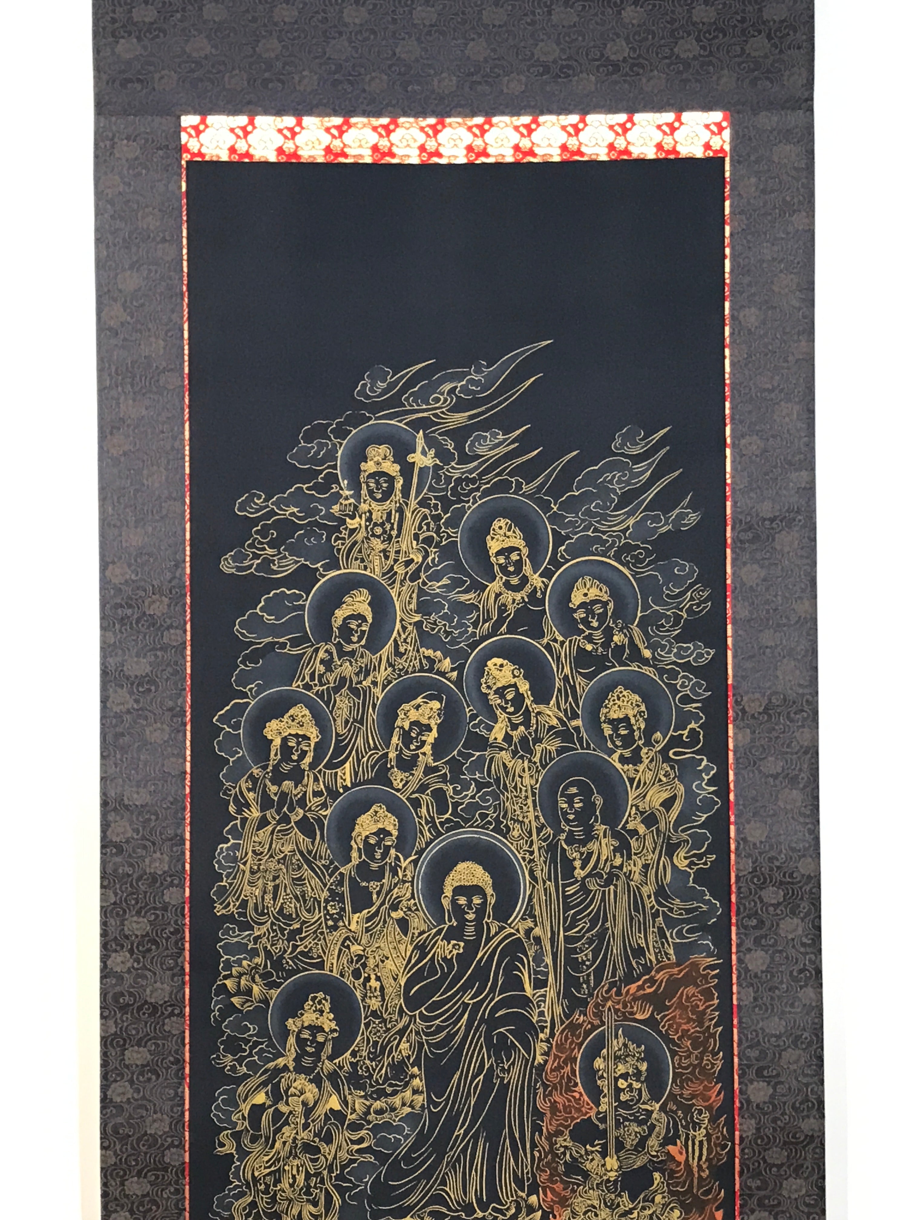 Japanese Hanging Scroll Kakejiku Vtg Thirteen Buddhas Buddhist Black Gold KJ201-AD - Scroll-chidorivintage.com