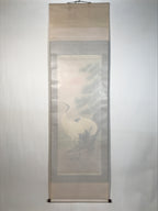Japanese Hanging Scroll Kakejiku Vtg Two Cranes Pine Tree Red Sun Color KJ202-AD - Scroll-chidorivintage.com