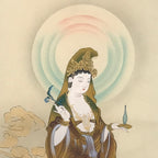 Japanese Hanging Scroll Kakejiku Vtg Kannon Above Clouds Buddhist Portrait KJ203-AD - Scroll-chidorivintage.com