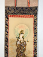 Japanese Hanging Scroll Kakejiku Vtg Kannon Above Clouds Buddhist Portrait KJ203-AD - Scroll-chidorivintage.com