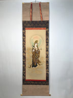 Japanese Hanging Scroll Kakejiku Vtg Kannon Above Clouds Buddhist Portrait KJ203-AD - Scroll-chidorivintage.com