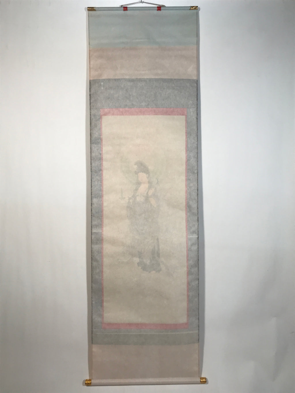 Japanese Hanging Scroll Kakejiku Vtg Kannon Above Clouds Buddhist Portrait KJ203-AD - Scroll-chidorivintage.com