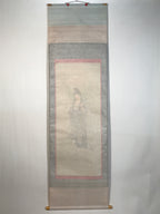 Japanese Hanging Scroll Kakejiku Vtg Kannon Above Clouds Buddhist Portrait KJ203-AD - Scroll-chidorivintage.com