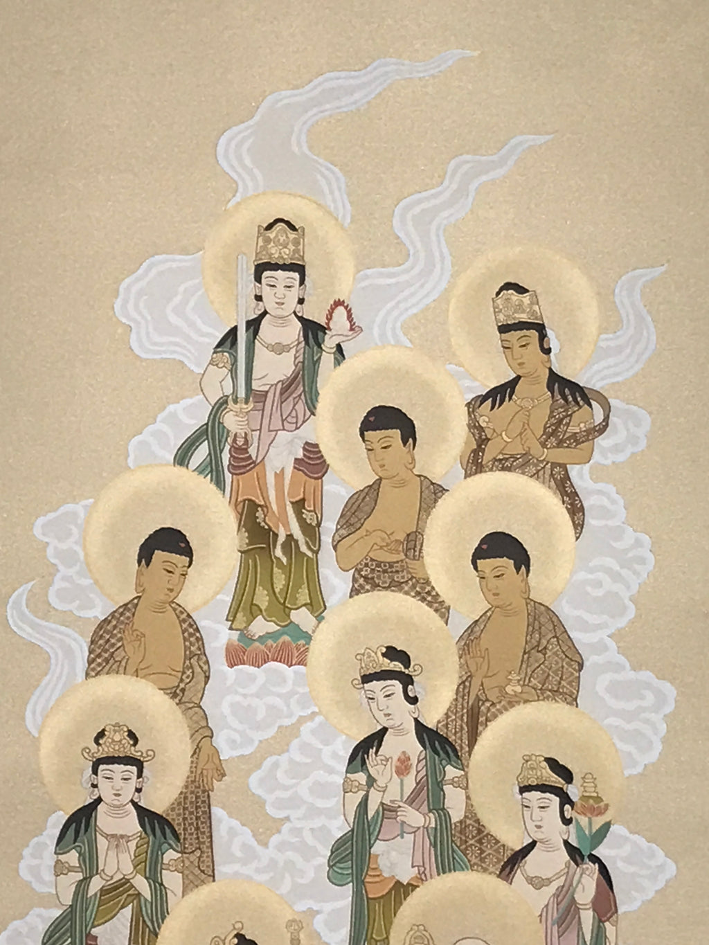 Japanese Hanging Scroll Kakejiku Vtg Thirteen Buddhas Buddhist Color Gold KJ204-AD - Scroll-chidorivintage.com