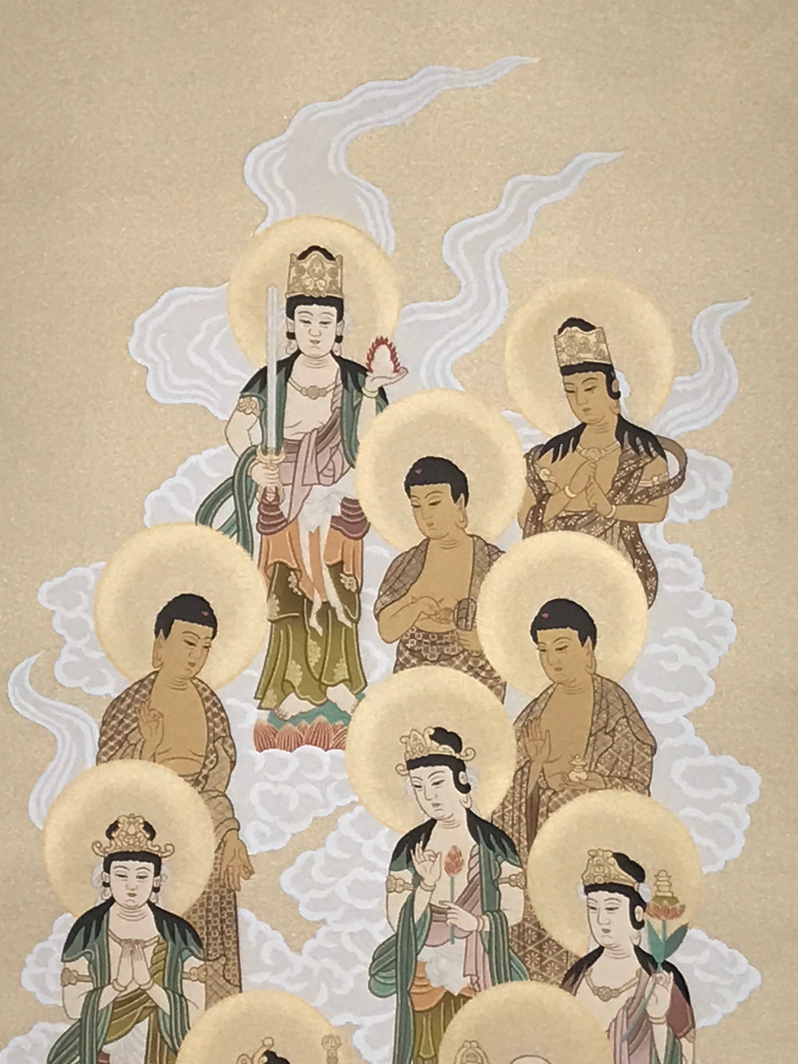 Japanese Hanging Scroll Kakejiku Vtg Thirteen Buddhas Buddhist Color Gold KJ204-AD - Scroll-chidorivintage.com