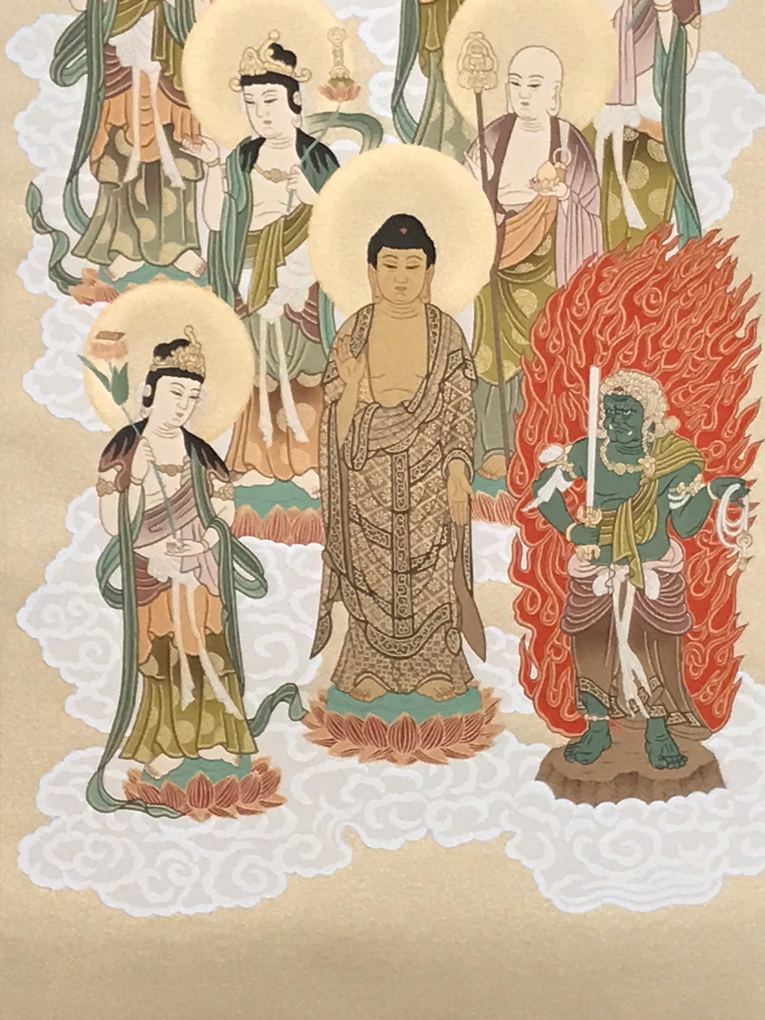 Japanese Hanging Scroll Kakejiku Vtg Thirteen Buddhas Buddhist Color Gold KJ204-AD - Scroll-chidorivintage.com