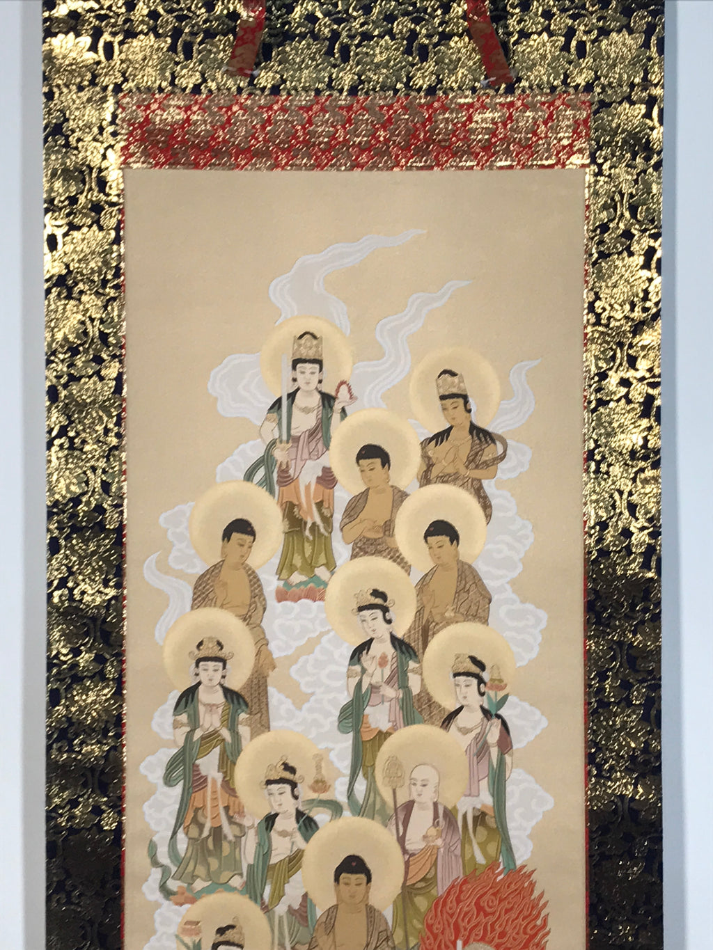 Japanese Hanging Scroll Kakejiku Vtg Thirteen Buddhas Buddhist Color Gold KJ204-AD - Scroll-chidorivintage.com