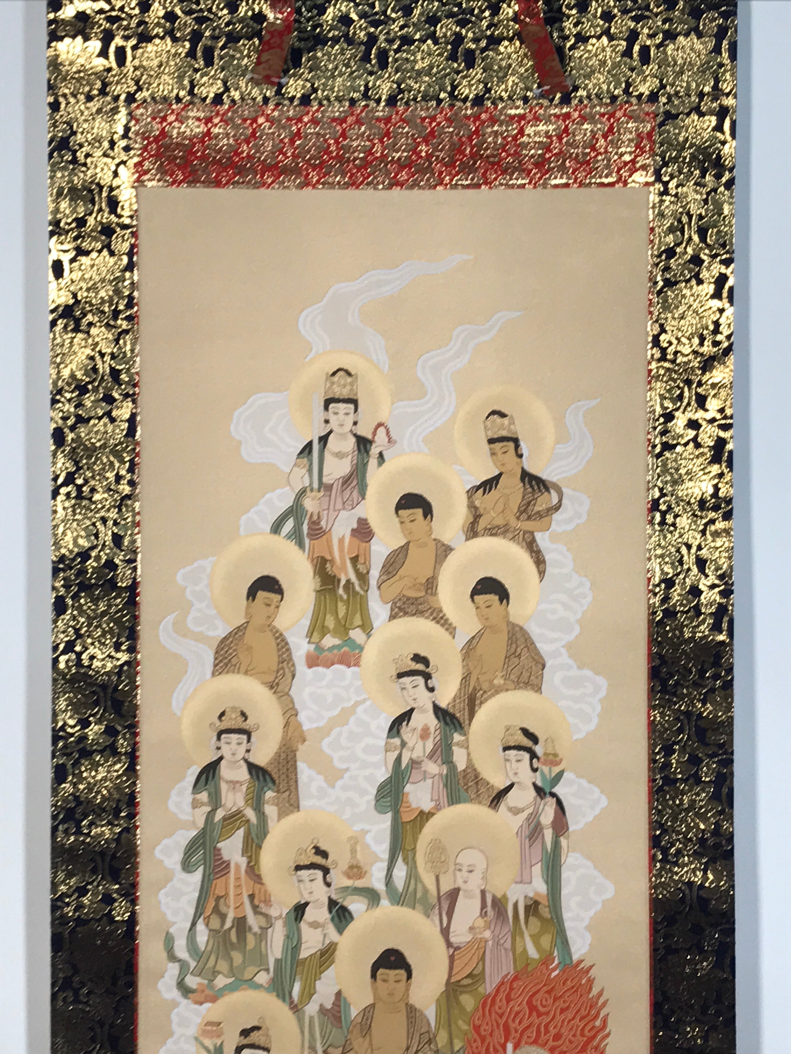 Japanese Hanging Scroll Kakejiku Vtg Thirteen Buddhas Buddhist Color Gold KJ204-AD - Scroll-chidorivintage.com