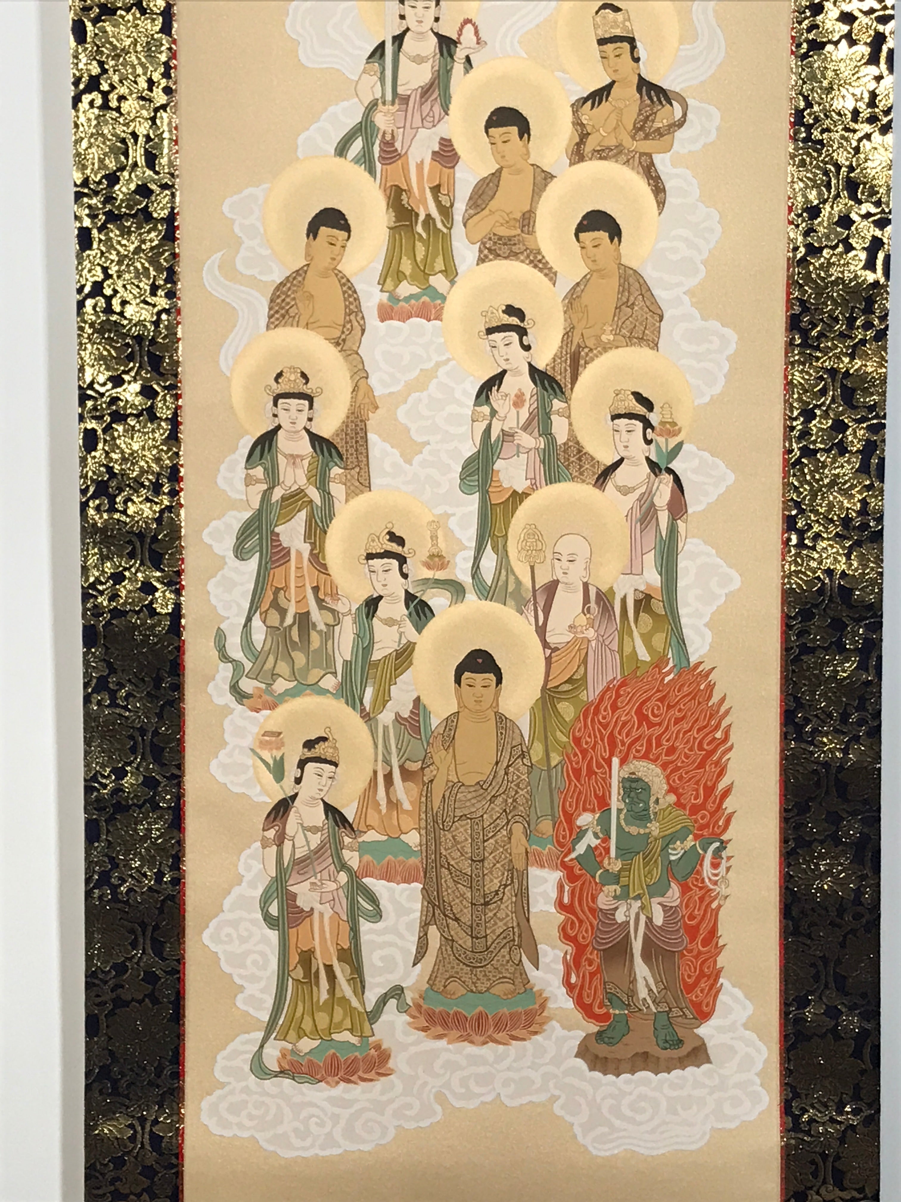 Japanese Hanging Scroll Kakejiku Vtg Thirteen Buddhas Buddhist Color Gold KJ204-AD - Scroll-chidorivintage.com