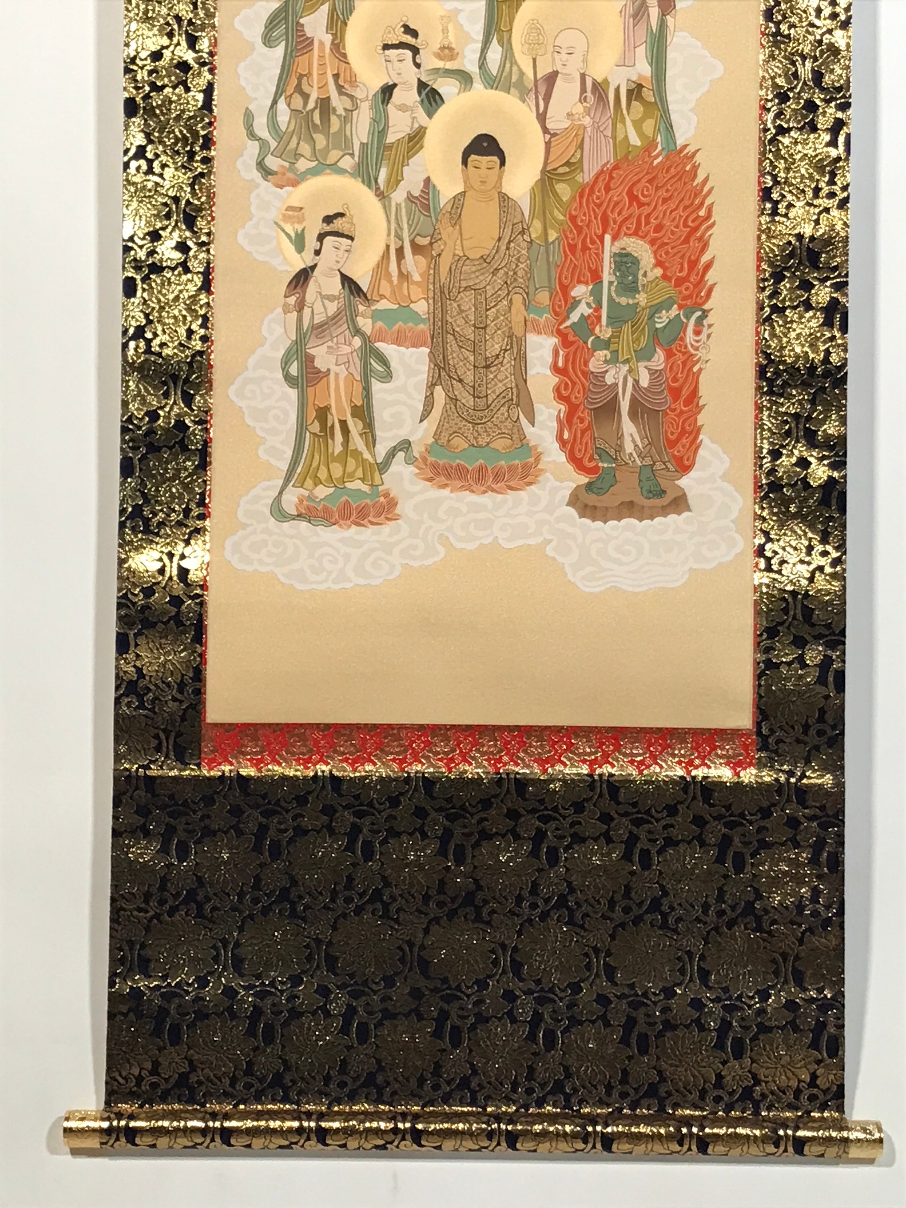 Japanese Hanging Scroll Kakejiku Vtg Thirteen Buddhas Buddhist Color Gold KJ204-AD - Scroll-chidorivintage.com