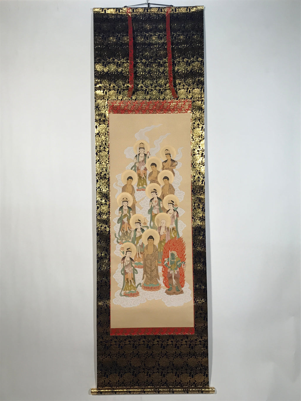 Japanese Hanging Scroll Kakejiku Vtg Thirteen Buddhas Buddhist Color Gold KJ204-AD - Scroll-chidorivintage.com