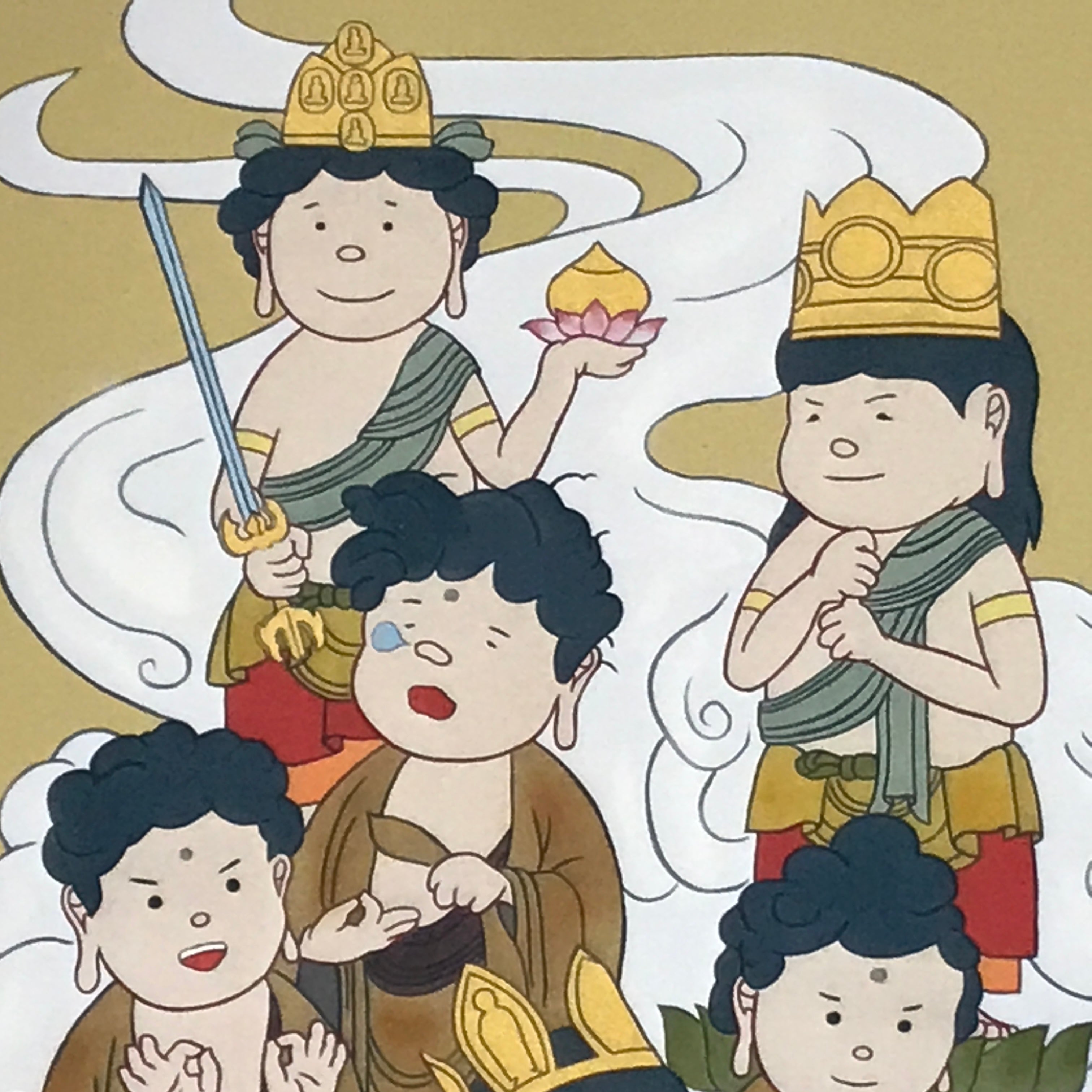 Japanese Hanging Scroll Kakejiku Vtg Thirteen Buddhas Buddhist Color Gold KJ205-AD - Scroll-chidorivintage.com