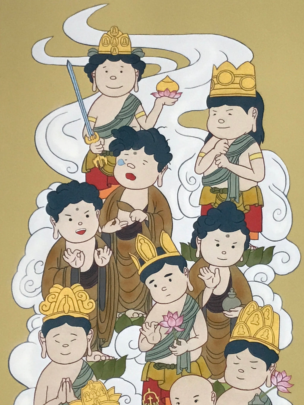 Japanese Hanging Scroll Kakejiku Vtg Thirteen Buddhas Buddhist Color Gold KJ205-AD - Scroll-chidorivintage.com