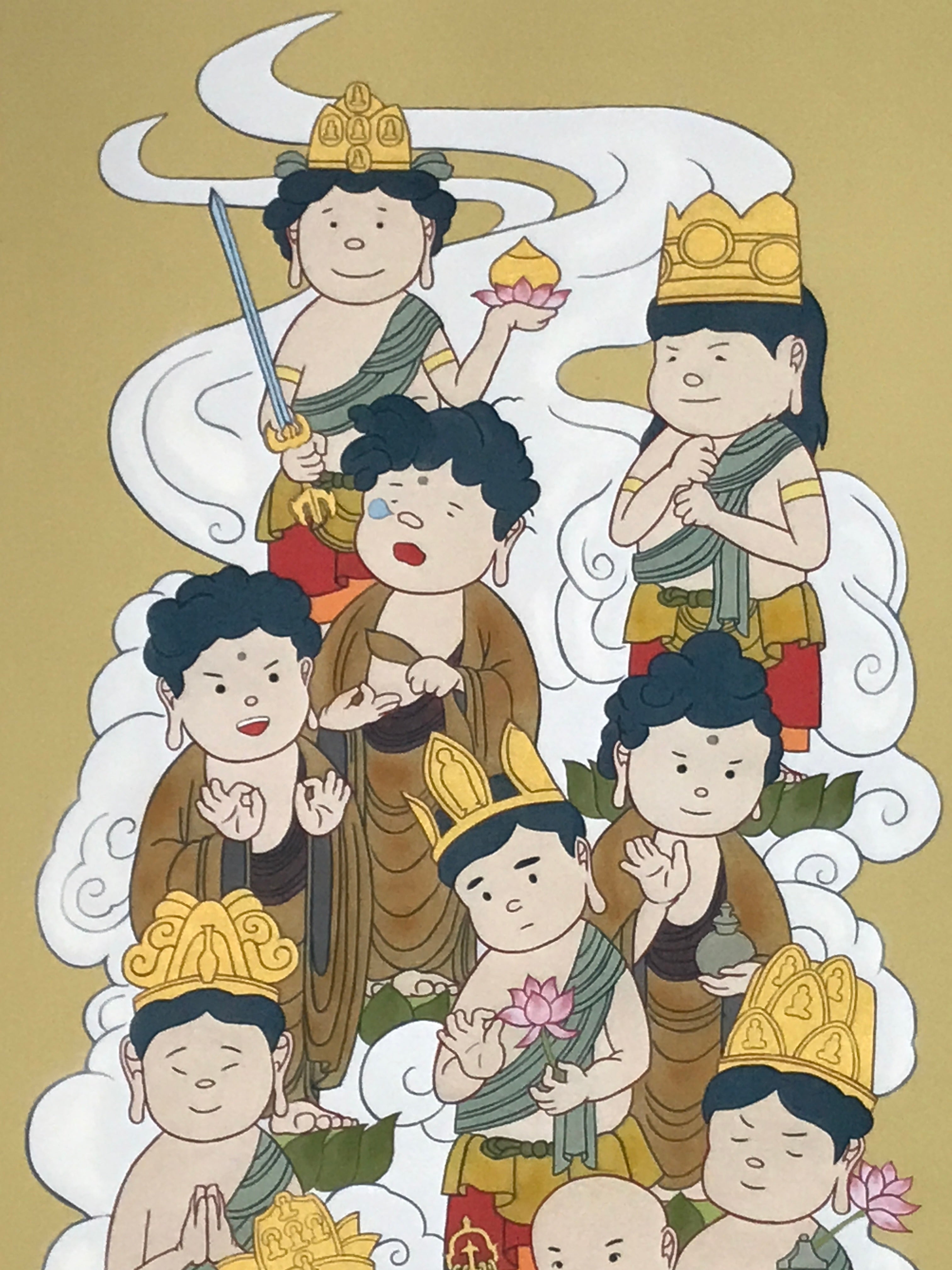 Japanese Hanging Scroll Kakejiku Vtg Thirteen Buddhas Buddhist Color Gold KJ205-AD - Scroll-chidorivintage.com