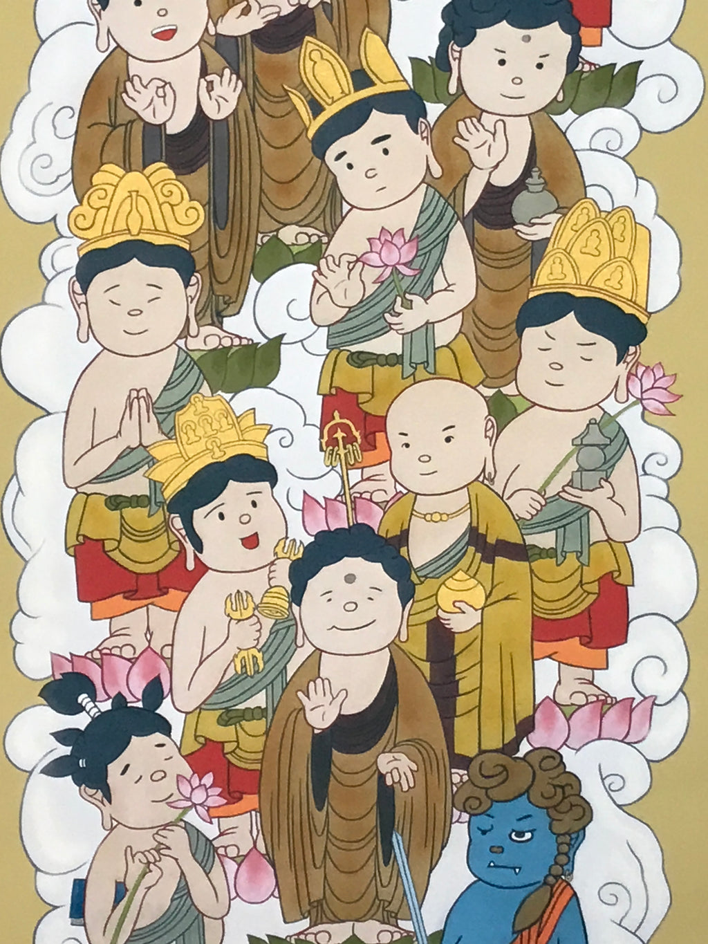 Japanese Hanging Scroll Kakejiku Vtg Thirteen Buddhas Buddhist Color Gold KJ205-AD - Scroll-chidorivintage.com