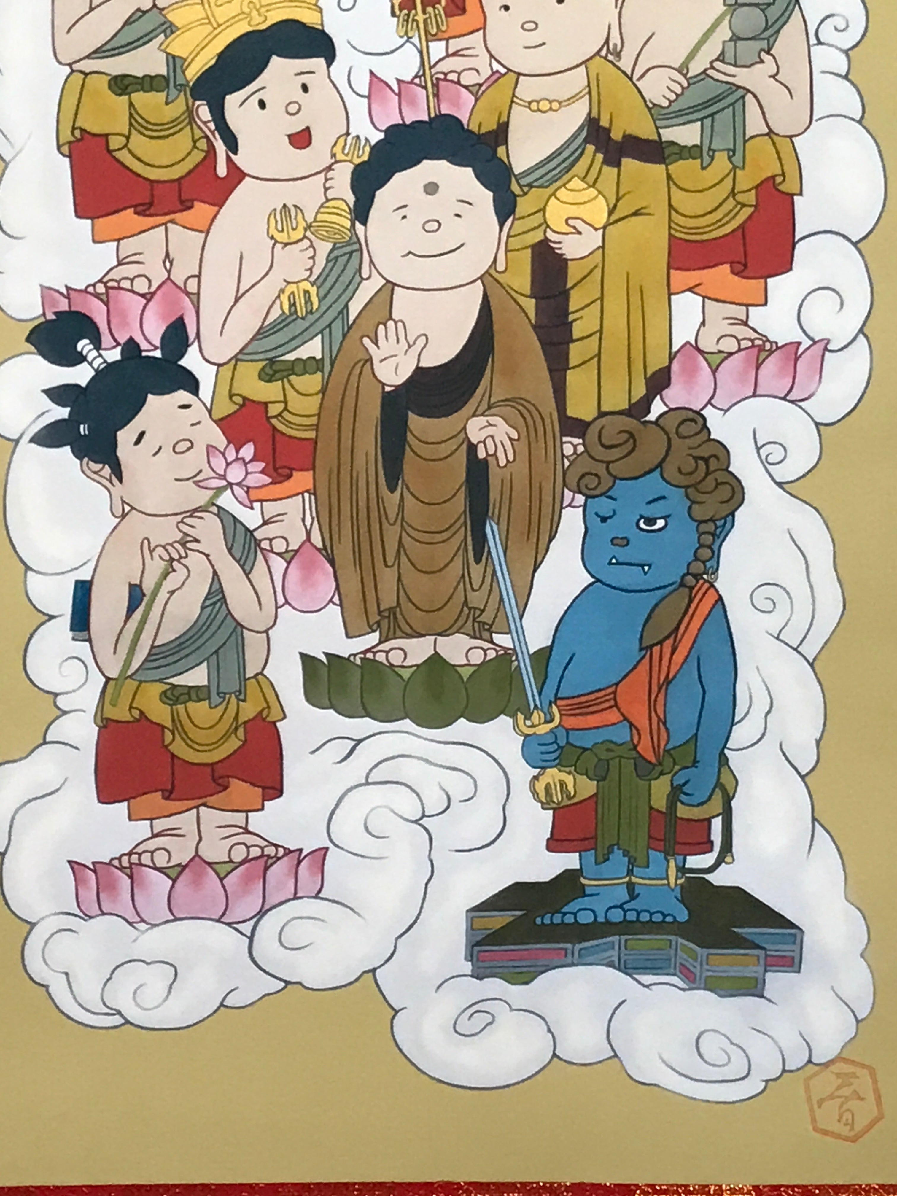 Japanese Hanging Scroll Kakejiku Vtg Thirteen Buddhas Buddhist Color Gold KJ205-AD - Scroll-chidorivintage.com