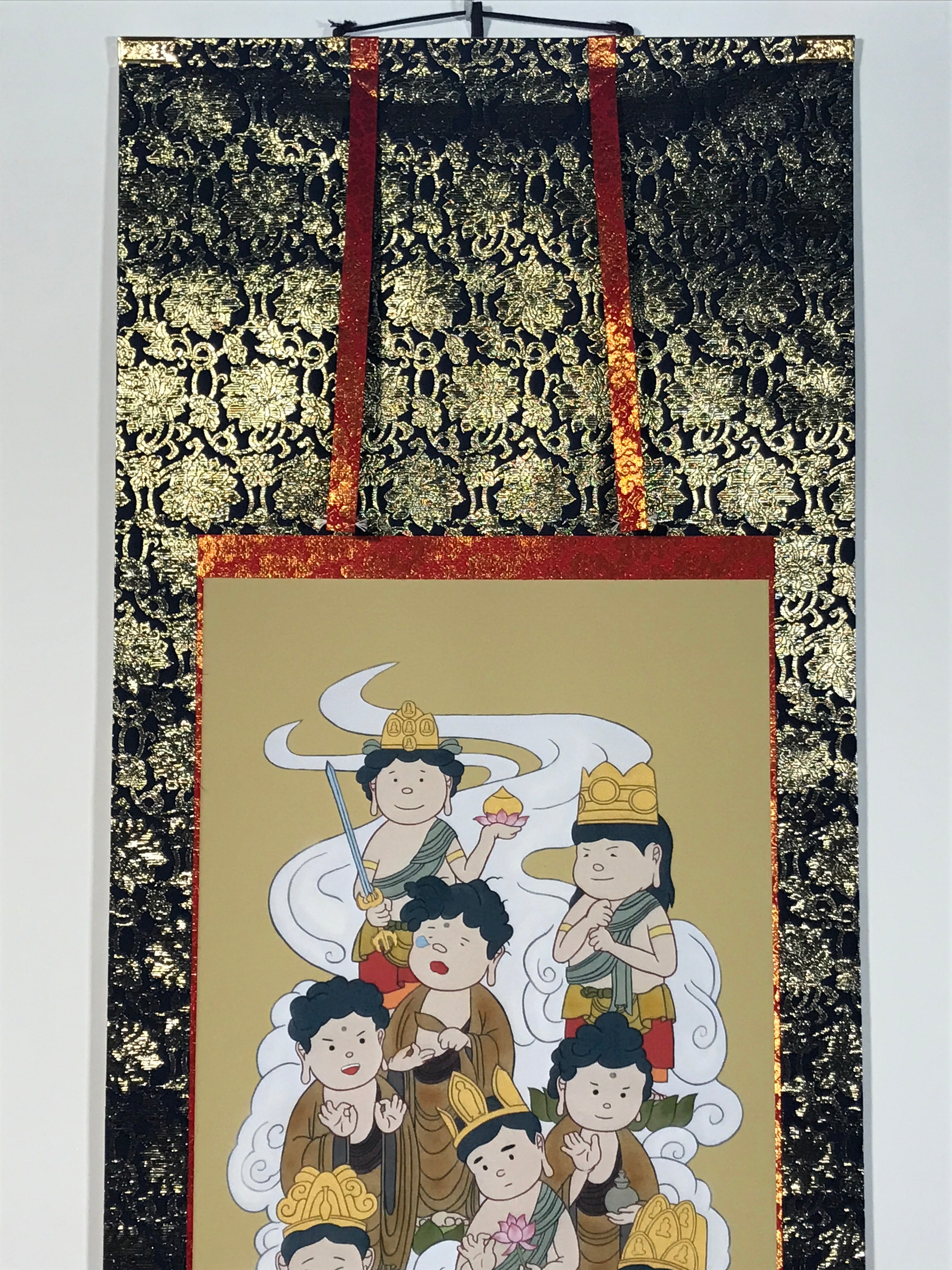 Japanese Hanging Scroll Kakejiku Vtg Thirteen Buddhas Buddhist Color Gold KJ205-AD - Scroll-chidorivintage.com