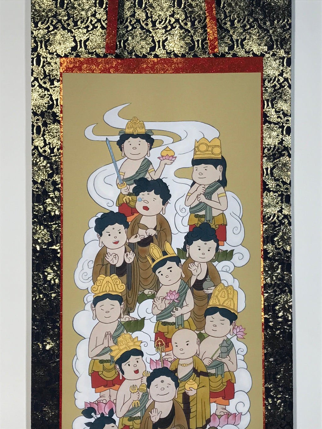 Japanese Hanging Scroll Kakejiku Vtg Thirteen Buddhas Buddhist Color Gold KJ205-AD - Scroll-chidorivintage.com