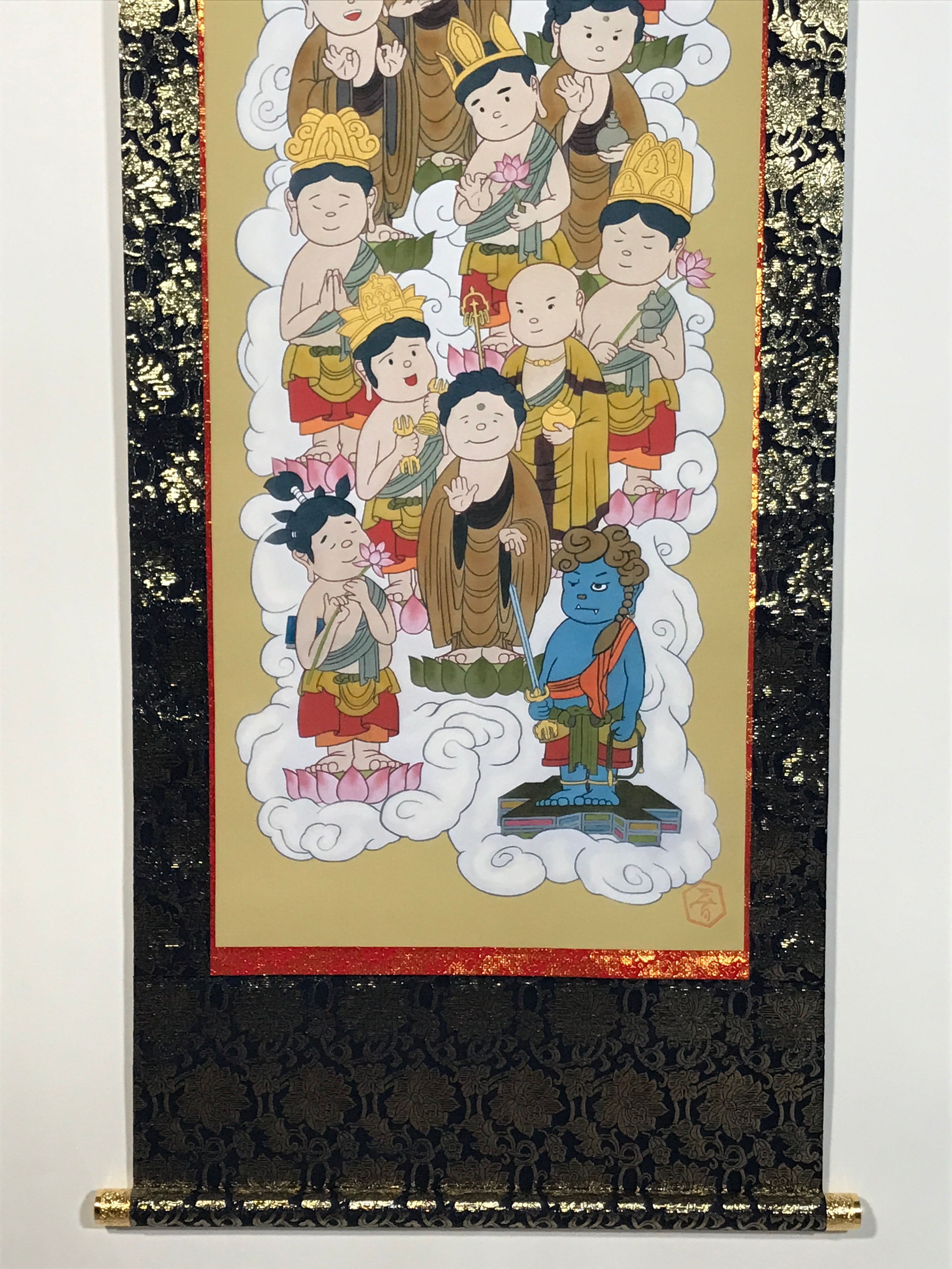 Japanese Hanging Scroll Kakejiku Vtg Thirteen Buddhas Buddhist Color Gold KJ205-AD - Scroll-chidorivintage.com