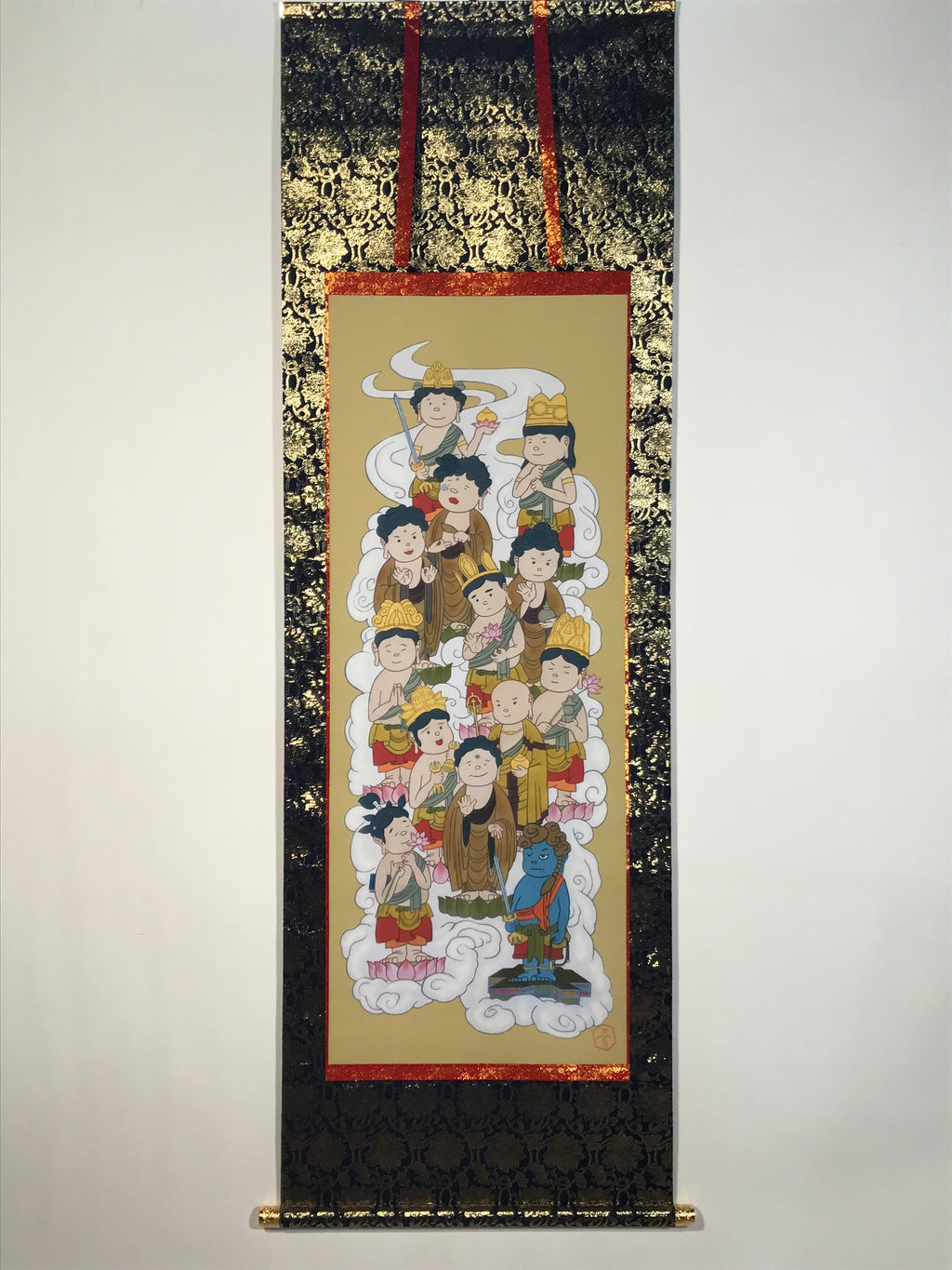 Japanese Hanging Scroll Kakejiku Vtg Thirteen Buddhas Buddhist Color Gold KJ205-AD - Scroll-chidorivintage.com