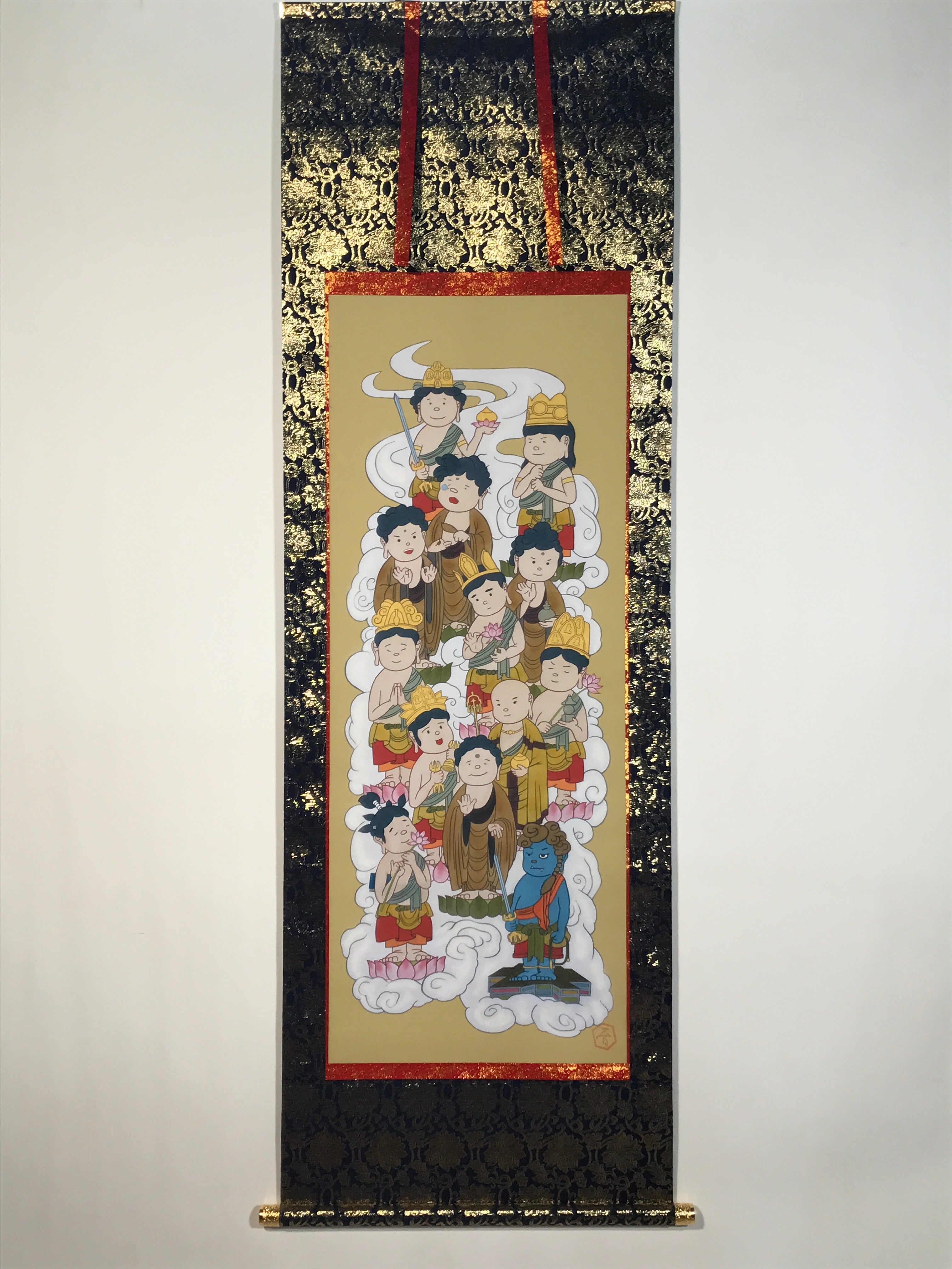 Japanese Hanging Scroll Kakejiku Vtg Thirteen Buddhas Buddhist Color Gold KJ205-AD - Scroll-chidorivintage.com
