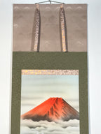 Japanese Hanging Scroll Kakejiku Vtg Red Mt Fuji Akafuji Two Cranes Clouds KJ207-AD - Scroll-chidorivintage.com