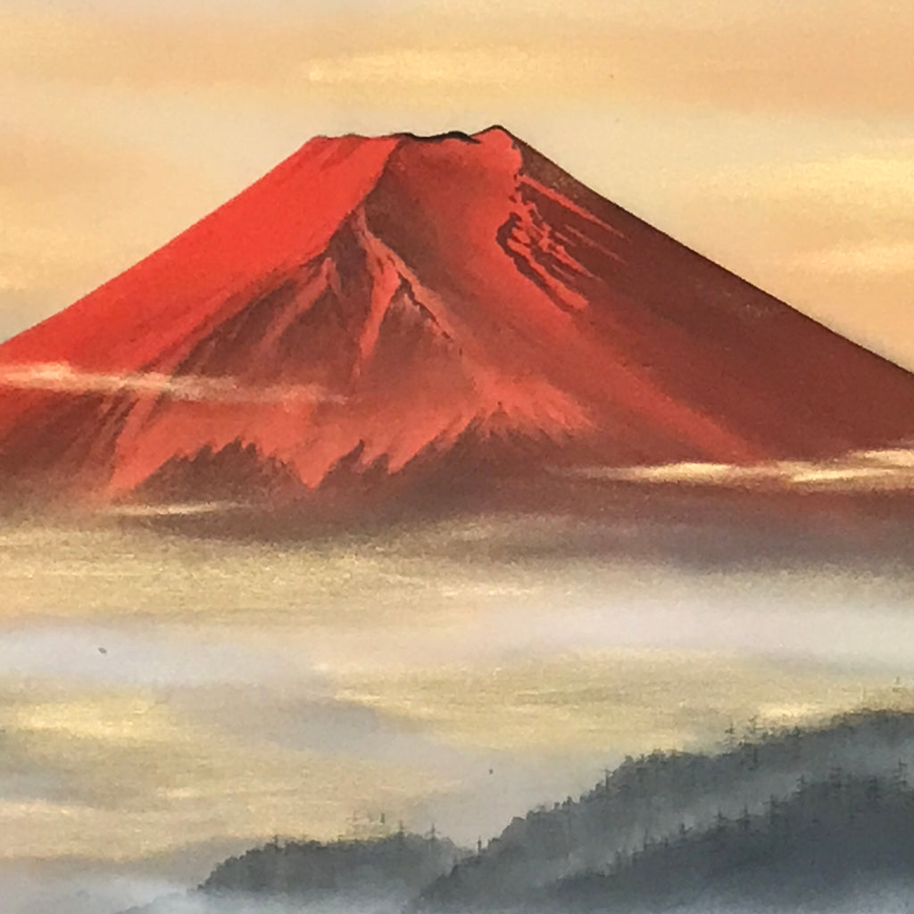 Japanese Hanging Scroll Kakejiku Vtg Red Mt Fuji Akafuji Clouds Color KJ208-AD - Scroll-chidorivintage.com