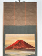 Japanese Hanging Scroll Kakejiku Vtg Red Mt Fuji Akafuji Clouds Color KJ208-AD - Scroll-chidorivintage.com