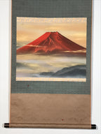 Japanese Hanging Scroll Kakejiku Vtg Red Mt Fuji Akafuji Clouds Color KJ208-AD - Scroll-chidorivintage.com