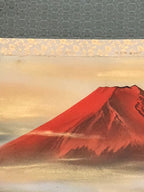 Japanese Hanging Scroll Kakejiku Vtg Red Mt Fuji Akafuji Clouds Color KJ208-AD - Scroll-chidorivintage.com