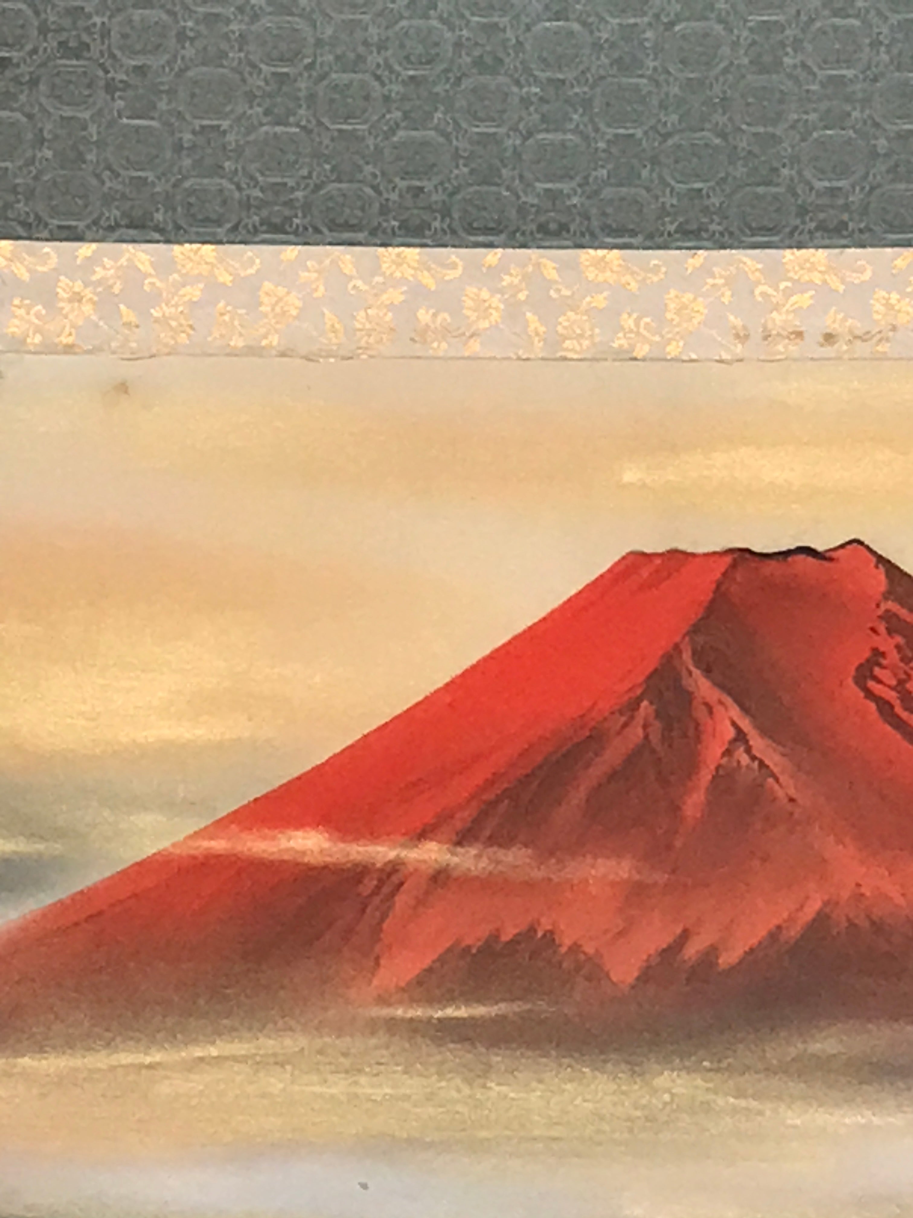 Japanese Hanging Scroll Kakejiku Vtg Red Mt Fuji Akafuji Clouds Color KJ208-AD - Scroll-chidorivintage.com
