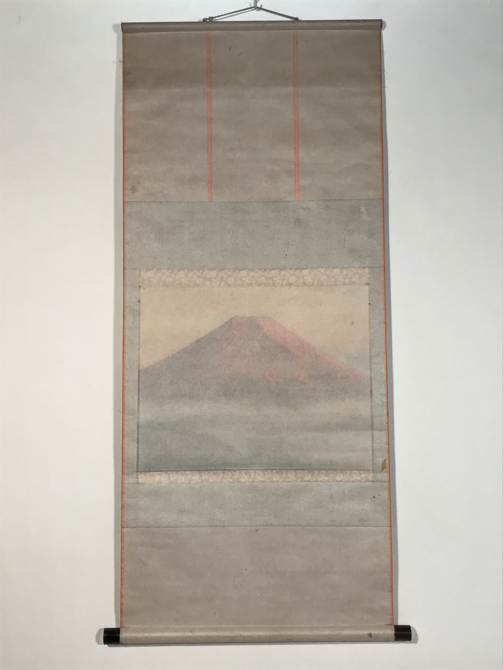 Japanese Hanging Scroll Kakejiku Vtg Red Mt Fuji Akafuji Clouds Color KJ208-AD - Scroll-chidorivintage.com