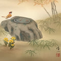 Japanese Hanging Scroll Kakejiku Vtg Nandina Plant Sparrow Birds Winter KJ210-AD - Scroll-chidorivintage.com