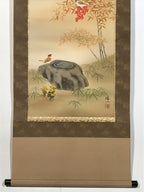 Japanese Hanging Scroll Kakejiku Vtg Nandina Plant Sparrow Birds Winter KJ210-AD - Scroll-chidorivintage.com