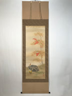 Japanese Hanging Scroll Kakejiku Vtg Nandina Plant Sparrow Birds Winter KJ210-AD - Scroll-chidorivintage.com