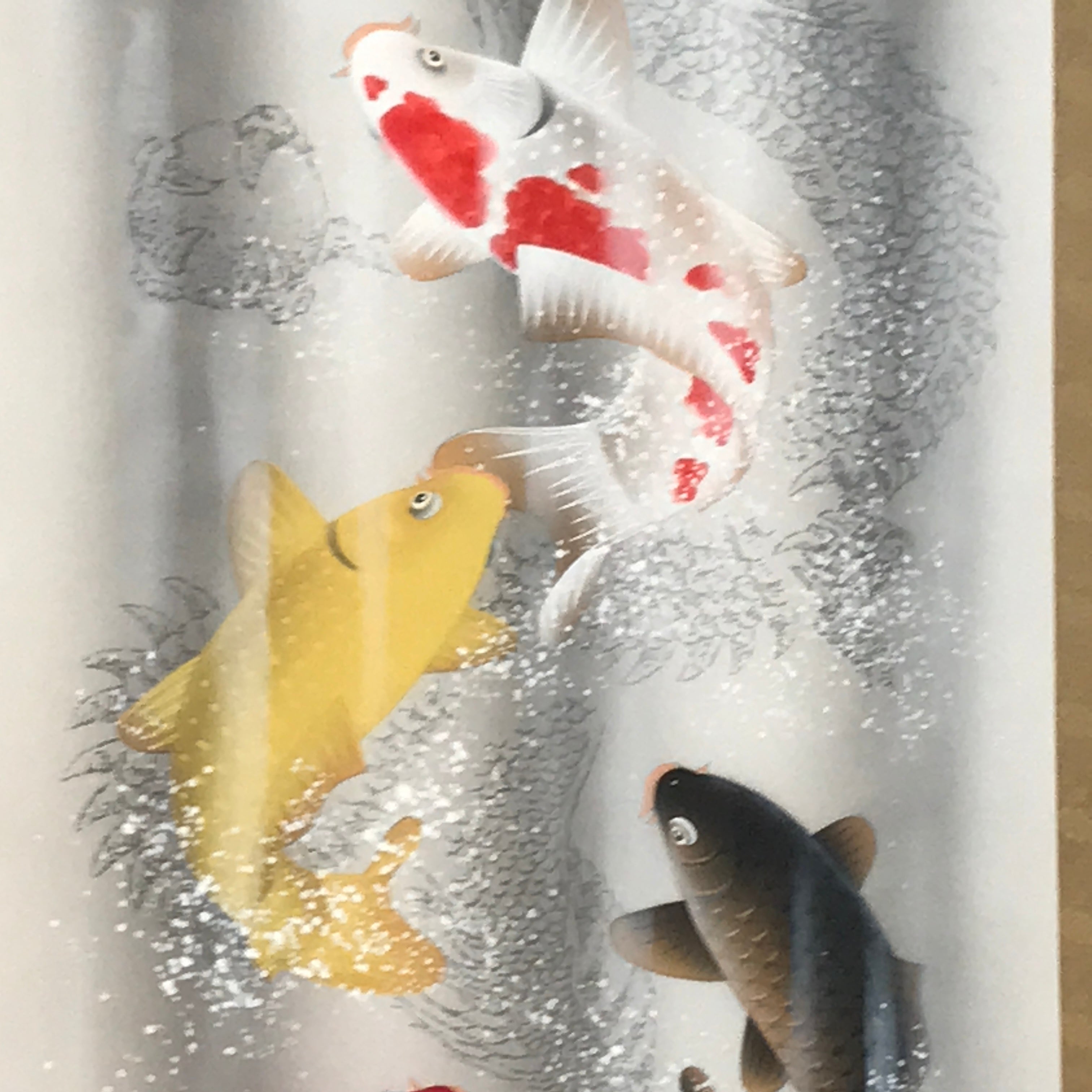 Japanese Hanging Scroll Kakejiku Vtg Swimming Carps Fish Black Red White KJ211-AD - Scroll-chidorivintage.com