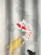 Japanese Hanging Scroll Kakejiku Vtg Swimming Carps Fish Black Red White KJ211-AD - Scroll-chidorivintage.com