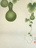Japanese Hanging Scroll Kakejiku Vtg Sparrow Birds Hyotan Gourds Summer KJ212-AD - Scroll-chidorivintage.com