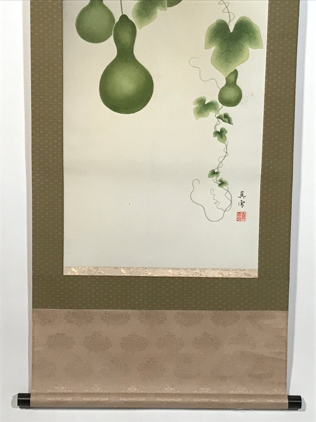 Japanese Hanging Scroll Kakejiku Vtg Sparrow Birds Hyotan Gourds Summer KJ212-AD - Scroll-chidorivintage.com